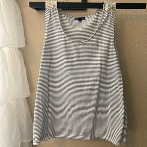 Gap stripe with sequin trim tank - L gray/white
